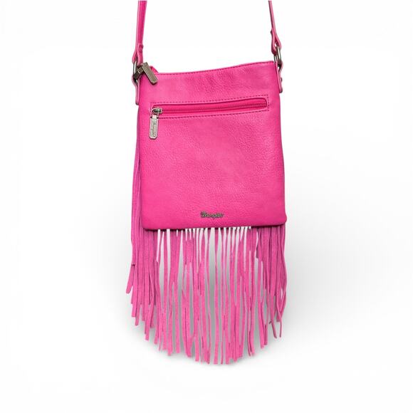 EUC Montana West Wrangler Hot Pink Denim Fringe Crossbody Bag - Picture 2 of 9